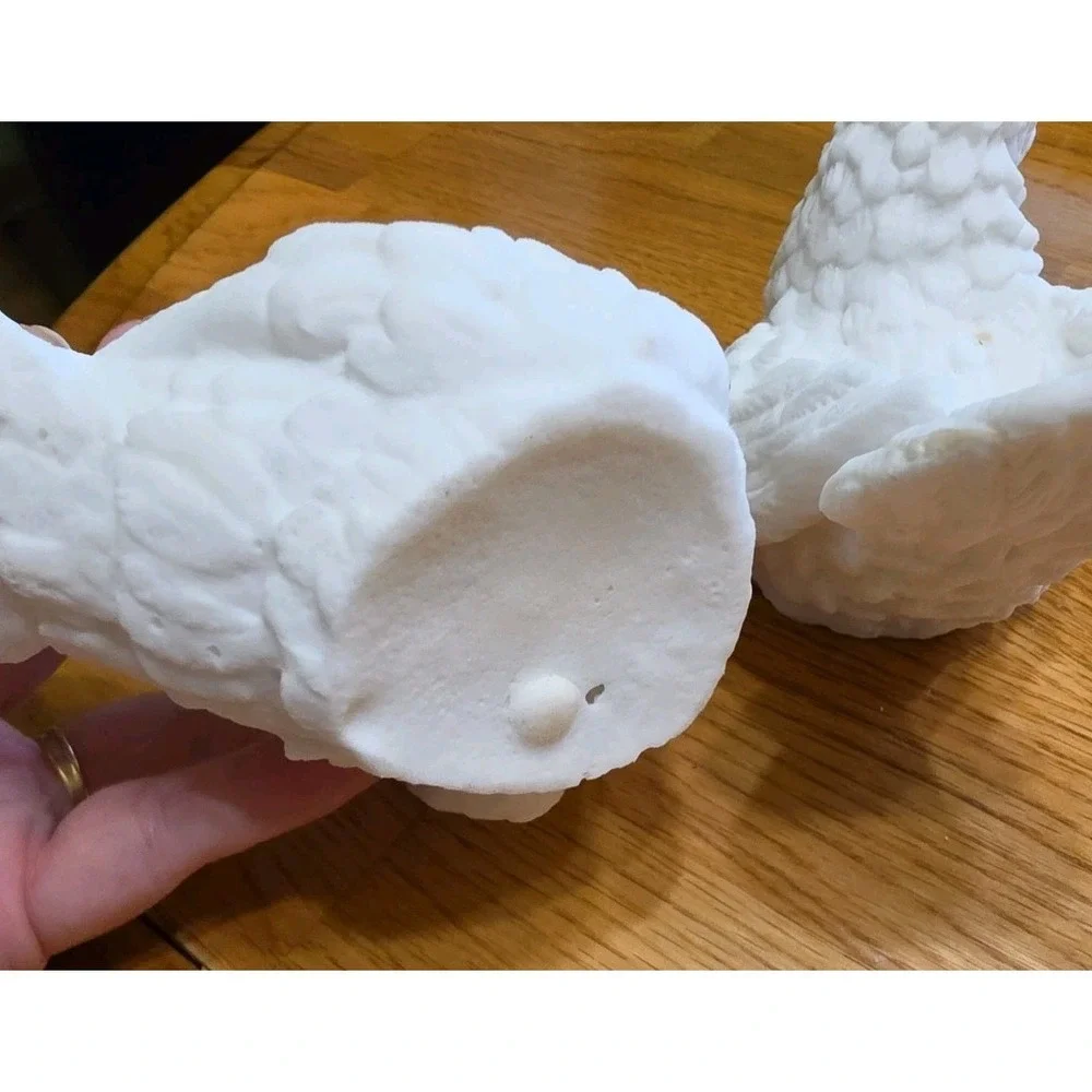 Pair White Alabaster Marble Dove Bird Figurines Carved Stone Decor Vintage - Picture 6 of 7